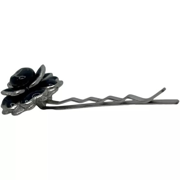 Auth CHANEL Camellia Hairpin Hair Accessory 03C Black Sterling Silver main image 9